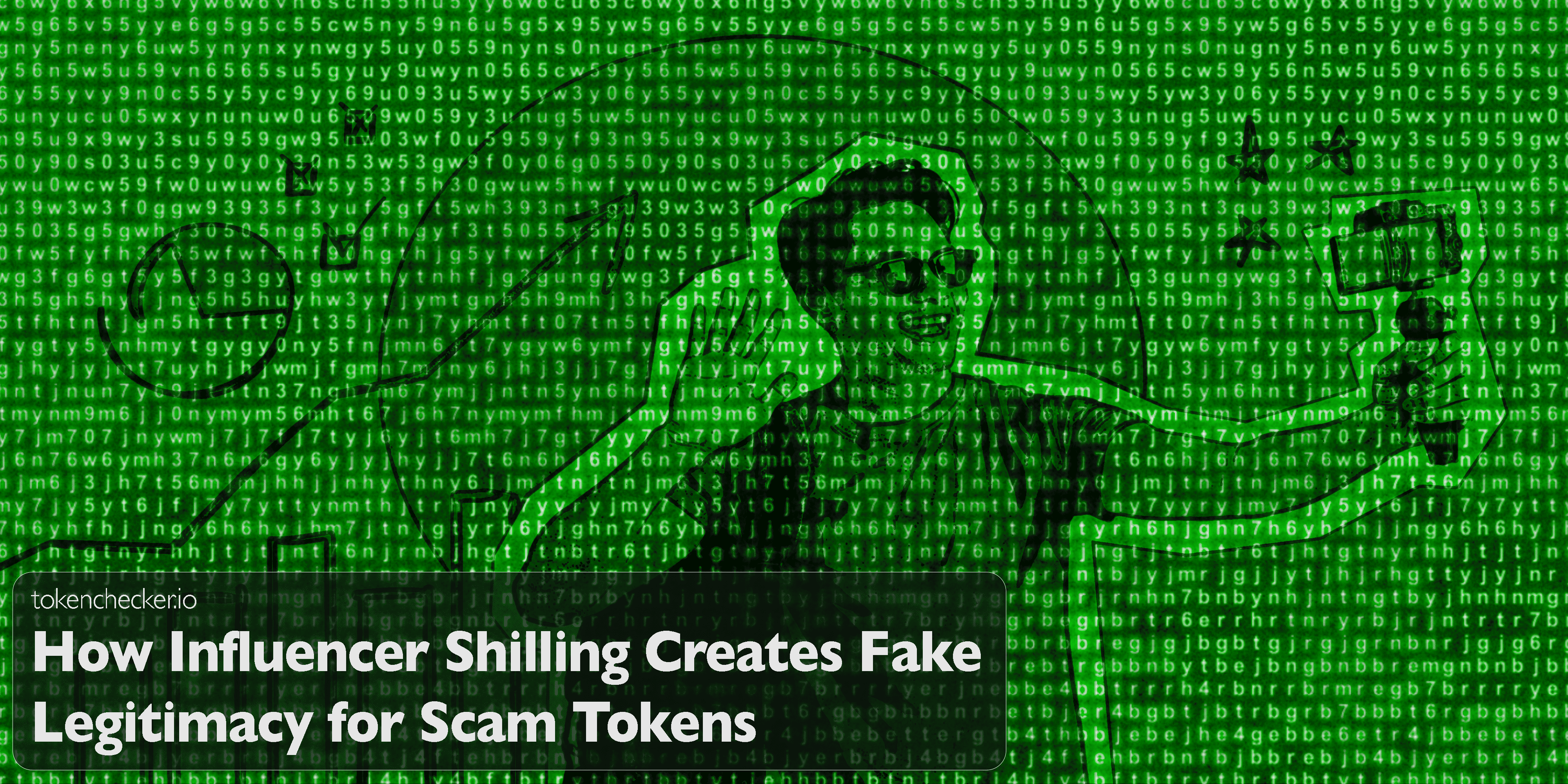 Illustration of influencer shilling a crypto token