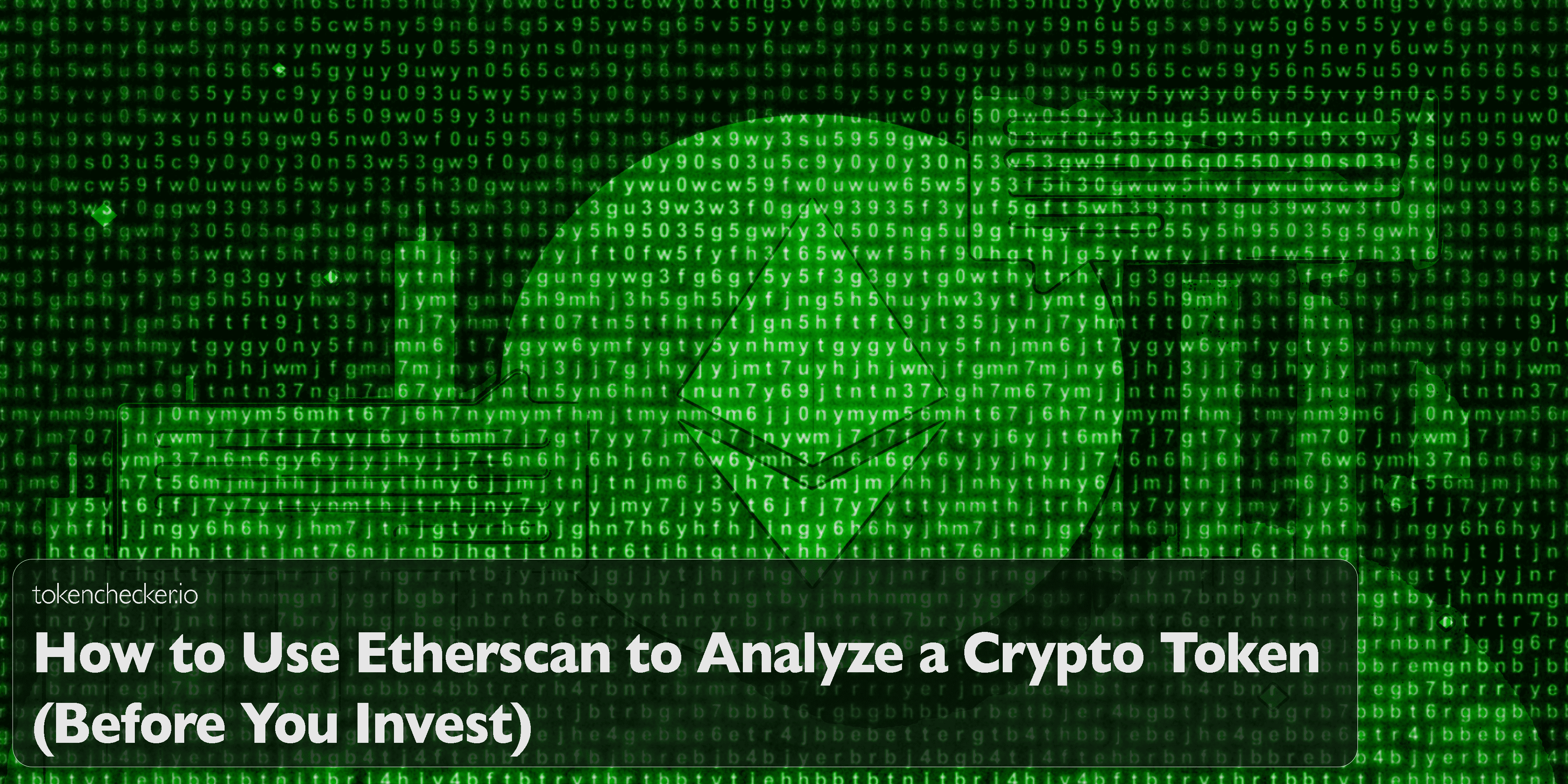 Illustration of a user analyzing a token on a screen resembling Etherscan